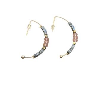 Cloie Beaded Hoop Earrings Pink Blue Boho Style